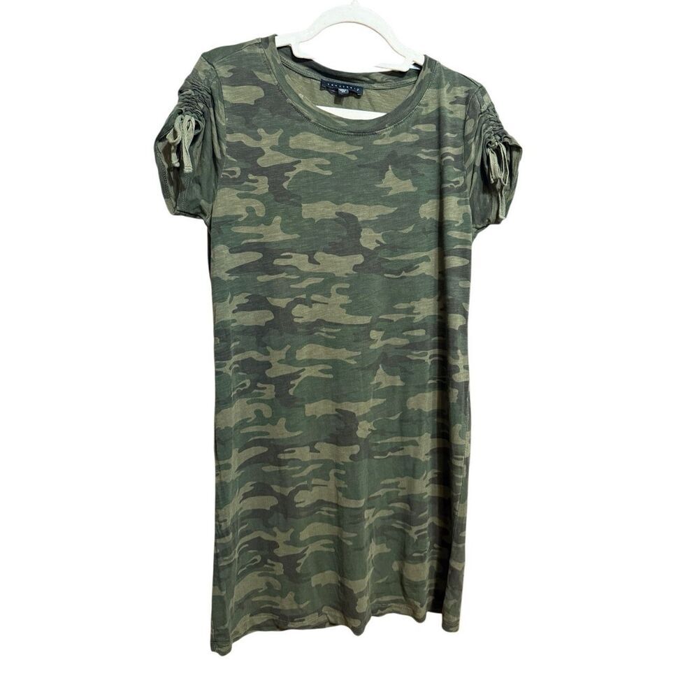 Sanctuary Ojai Camo T-Shirt Dress‎ in Mother Nature Camo Ruched Sleeves Sz XS